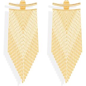 أقراط متدلية بشراشيب ذهبية للنساء من ريتاش 925 من الفضة الإسترليني عيار 925 أقراط متدلية طويلة لا تسبب الحساسية أقراط هامشية لامعة لحفلة موسيقية in Kuwait