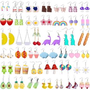 ريوسو 40 زوجًا من الأقراط الغريبة اللطيفة والمضحكة والقرط الغائر والزهور الغذائية والفطر والحلوى والبط وزجاجة المياه ديناصور وفراشة الفراولة والحيوانات المجنونة وغير التقليدية مجموعة أقراط متدلية للنساء in Kuwait