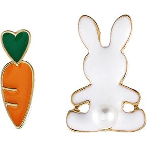 coadipress Bunny Carrot Stud Earrings for Women Girls Lovely Lifelike Funny Enamel White Pearl Animal Rabbit Asymmetric Statement Earrings in Saudi Arabia