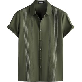 VATPAVE رجل هاواي القطن قميص كتان عارضة قصيرة الأكمام زر أسفل قمصان الصيف الشاطئ قمصان مطرزة in Kuwait