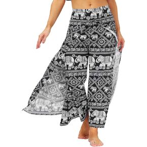 PNKJ Womens Slit Wide Leg Pants-Casual Hippie Bohemian Pilate Beach Boho Baggy Yoga Pants