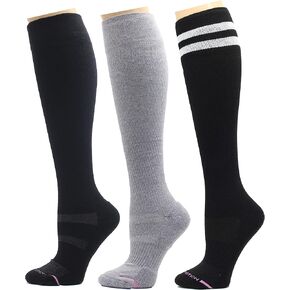 Dr. Motion Everyday Graduated Athletic Sports Compression Womens Knee-Hi Socks 3 Pairs With Sorbtek Wicking Yarn