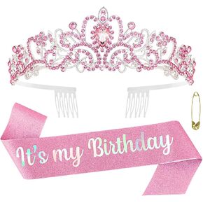 ACO-UINT Pink Birthday Crown for Women, Birthday Headband Birthday Sash Birthday Tiara, Birthday Girl Crown Birthday Queen Tiara Decorations Birthday Gifts in Kuwait