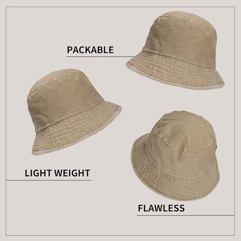 ZOORON 3 Pack 100% Cotton Bucket Hat Unisex Packable Summer Travel Beach Sun Hat Outdoor Cap (Black+White+Khaki) in Kuwait