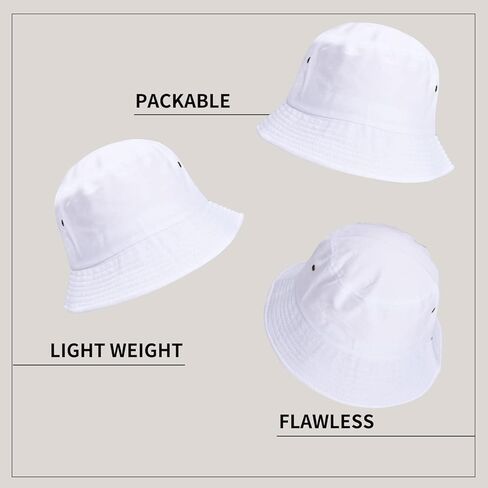 ZOORON 3 Pack 100% Cotton Bucket Hat Unisex Packable Summer Travel Beach Sun Hat Outdoor Cap (Black+White+Khaki) in Kuwait