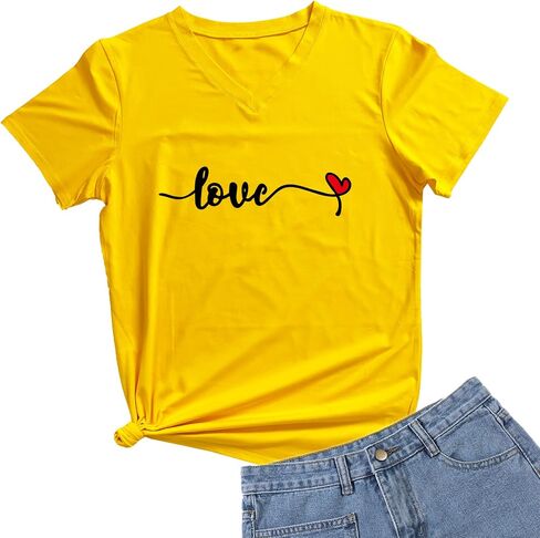 DANVOUY Women's T-Shirts Funny Graphic Short Sleeve Cute Top Tees V-Neck Shirt in Kuwait