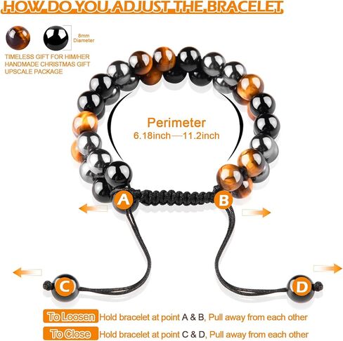 MiiDD Triple Protection Bracelet for Men Women,Beaded Couples Handmade Bracelets,Obsidian Hematite and Tiger Eye 8mm Crystal Healing Stone Bracelet Bring Luck Prosperity Happiness in Kuwait