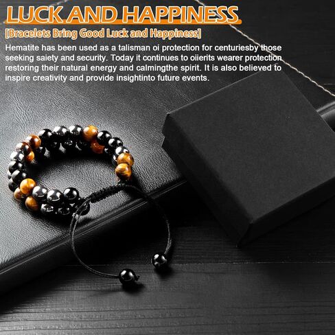 MiiDD Triple Protection Bracelet for Men Women,Beaded Couples Handmade Bracelets,Obsidian Hematite and Tiger Eye 8mm Crystal Healing Stone Bracelet Bring Luck Prosperity Happiness in Kuwait