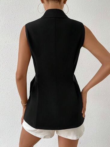 GORGLITTER Women's Sleeveless Blazer Vest Button Down Lapel Buckle Detail Cardigan Jacket in Saudi Arabia