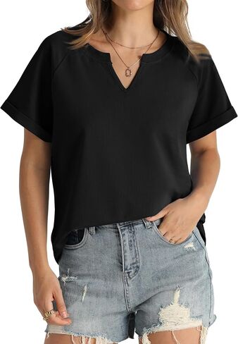 Aokosor Womens Tops Summer Short Sleeve V Neck T Shirts Loose Fit Fashion 2024 in Saudi Arabia