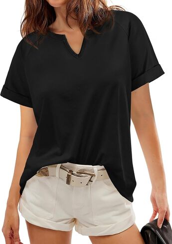 Aokosor Womens Tops Summer Short Sleeve V Neck T Shirts Loose Fit Fashion 2024 in Saudi Arabia