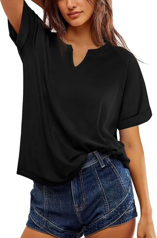 Aokosor Womens Tops Summer Short Sleeve V Neck T Shirts Loose Fit Fashion 2024 in Saudi Arabia