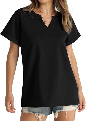 Aokosor Womens Tops Summer Short Sleeve V Neck T Shirts Loose Fit Fashion 2024 in Saudi Arabia