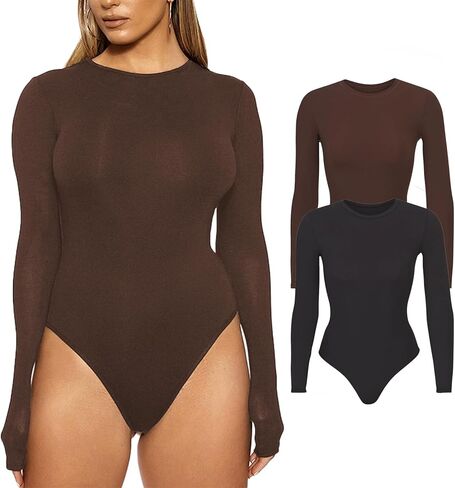 بدلة نسائية من BAOZMINAN بأكمام طويلة، بدلة قطعة واحدة برقبة دائرية سوداء، قطع علوية أساسية قابلة للتمدد قطعتين in Kuwait