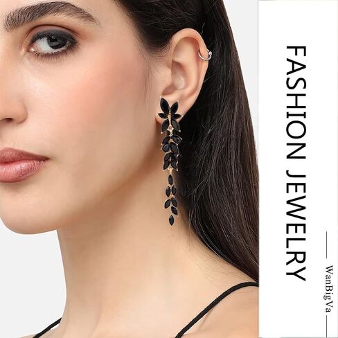 Fashion Rhinestone Statement Drop Dangle Earrings Dangling Sparkly Crystal Marquise Bridal Bridesmaid Wedding Earrings Long Chandelier Teardrop Earrings for Women Prom Party in Saudi Arabia