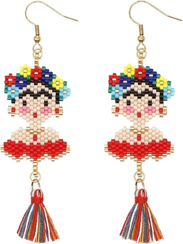 Frida Dangle Earrings - Handmade women's Fashion Cute Beaded Jewelry With Inspirational Display Card The Perfect Mexican Gifts For Women and Teenagers in Saudi Arabia