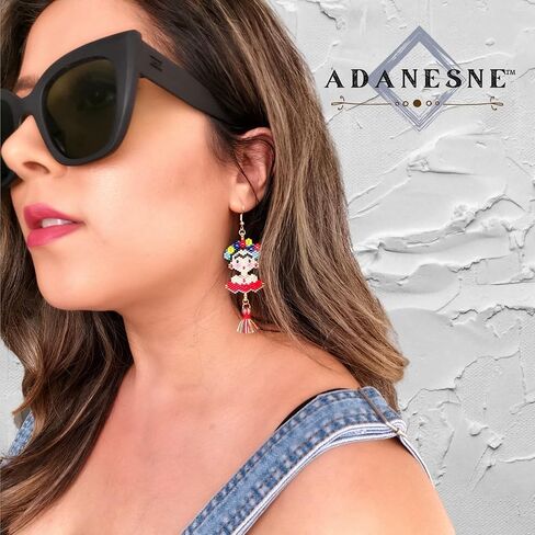 Frida Dangle Earrings - Handmade women's Fashion Cute Beaded Jewelry With Inspirational Display Card The Perfect Mexican Gifts For Women and Teenagers in Saudi Arabia