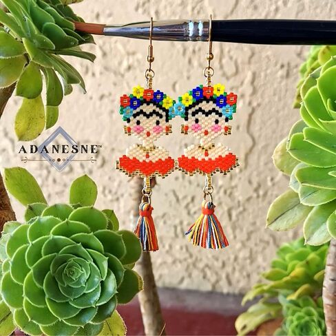 Frida Dangle Earrings - Handmade women's Fashion Cute Beaded Jewelry With Inspirational Display Card The Perfect Mexican Gifts For Women and Teenagers in Saudi Arabia