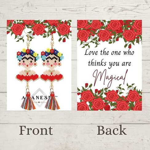 Frida Dangle Earrings - Handmade women's Fashion Cute Beaded Jewelry With Inspirational Display Card The Perfect Mexican Gifts For Women and Teenagers in Saudi Arabia