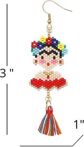Frida Dangle Earrings - Handmade women's Fashion Cute Beaded Jewelry With Inspirational Display Card The Perfect Mexican Gifts For Women and Teenagers in Saudi Arabia