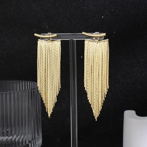 أقراط متدلية بشراشيب ذهبية للنساء من ريتاش 925 من الفضة الإسترليني عيار 925 أقراط متدلية طويلة لا تسبب الحساسية أقراط هامشية لامعة لحفلة موسيقية in Kuwait
