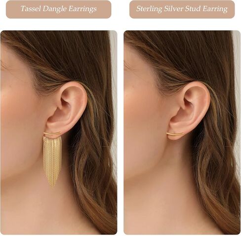 أقراط متدلية بشراشيب ذهبية للنساء من ريتاش 925 من الفضة الإسترليني عيار 925 أقراط متدلية طويلة لا تسبب الحساسية أقراط هامشية لامعة لحفلة موسيقية in Kuwait