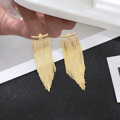 أقراط متدلية بشراشيب ذهبية للنساء من ريتاش 925 من الفضة الإسترليني عيار 925 أقراط متدلية طويلة لا تسبب الحساسية أقراط هامشية لامعة لحفلة موسيقية in Kuwait