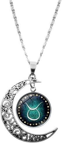 Zodiac Constellation Necklace Pendant Hollow Crescent Time Gemstone Luminous Glow Long Sweater Chain Necklace Jewelry Fashion in Saudi Arabia