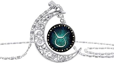 Zodiac Constellation Necklace Pendant Hollow Crescent Time Gemstone Luminous Glow Long Sweater Chain Necklace Jewelry Fashion in Saudi Arabia