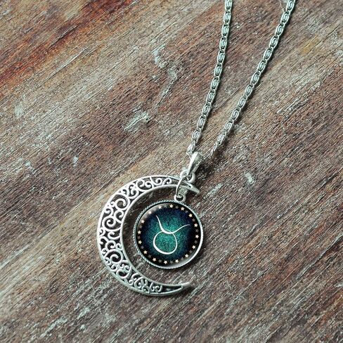 Zodiac Constellation Necklace Pendant Hollow Crescent Time Gemstone Luminous Glow Long Sweater Chain Necklace Jewelry Fashion in Saudi Arabia
