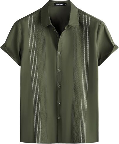 VATPAVE رجل هاواي القطن قميص كتان عارضة قصيرة الأكمام زر أسفل قمصان الصيف الشاطئ قمصان مطرزة in Kuwait