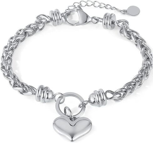 Jude Jewelers الفولاذ المقاوم للصدأ سلسلة سحر القلب نمط قابل للتعديل حجم حفل زفاف عطلة ستراند سوار in Kuwait