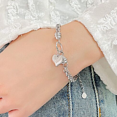 Jude Jewelers الفولاذ المقاوم للصدأ سلسلة سحر القلب نمط قابل للتعديل حجم حفل زفاف عطلة ستراند سوار in Kuwait