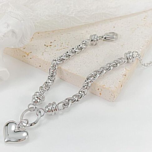 Jude Jewelers الفولاذ المقاوم للصدأ سلسلة سحر القلب نمط قابل للتعديل حجم حفل زفاف عطلة ستراند سوار in Kuwait