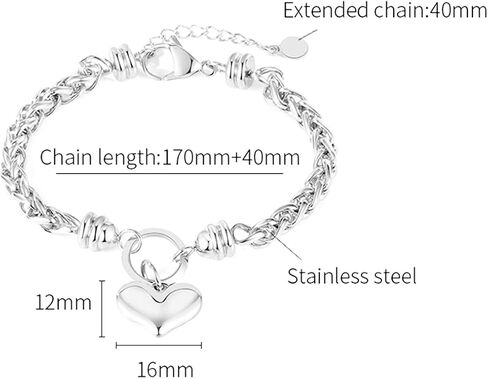 Jude Jewelers الفولاذ المقاوم للصدأ سلسلة سحر القلب نمط قابل للتعديل حجم حفل زفاف عطلة ستراند سوار in Kuwait