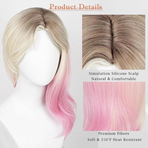 شعر مستعار جوين أشقر وردي لحفلات ستايسي كوسبلاي، شعر مستعار متدرج + قبعة شعر مستعار لحفلات الهالوين التنكرية in Kuwait