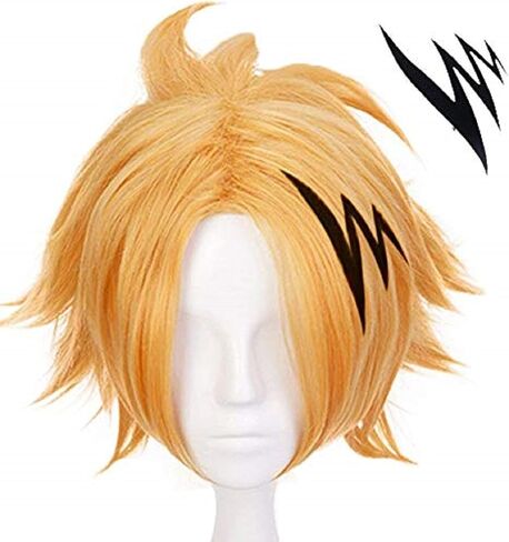Anogol Wig Cap+( 1 Black Hairpin ) Gloden Cosplay Wig Short Hero Wigs Cosplay Synthetic Hair for Anime Costume Wig for Halloween Party in Saudi Arabia