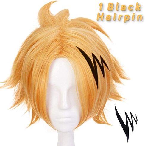 Anogol Wig Cap+( 1 Black Hairpin ) Gloden Cosplay Wig Short Hero Wigs Cosplay Synthetic Hair for Anime Costume Wig for Halloween Party in Saudi Arabia
