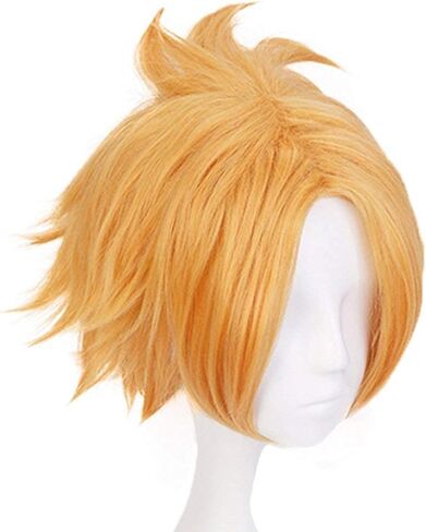 Anogol Wig Cap+( 1 Black Hairpin ) Gloden Cosplay Wig Short Hero Wigs Cosplay Synthetic Hair for Anime Costume Wig for Halloween Party in Saudi Arabia