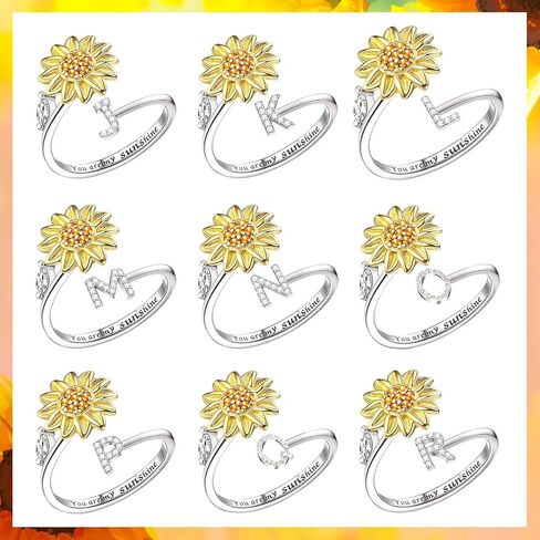 Kucheed Fidget Rings for Women, Sunflower Adjustable Size Spinner Ring, Silver Stackable Stress Relief Anti-Anxiety Letter Finger Circle, Engraved ‘You Are My Sunshine’ Inside the Jewelry Ring in Saudi Arabia