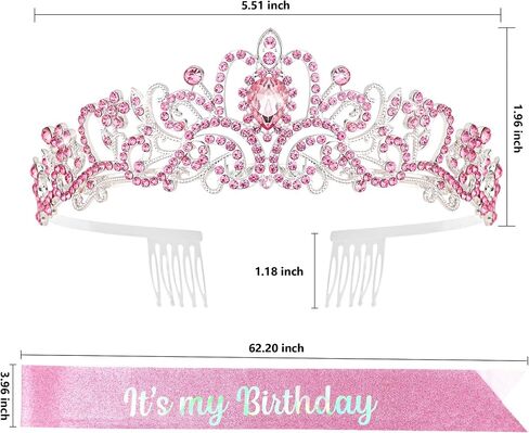 ACO-UINT Pink Birthday Crown for Women, Birthday Headband Birthday Sash Birthday Tiara, Birthday Girl Crown Birthday Queen Tiara Decorations Birthday Gifts in Saudi Arabia