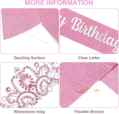 ACO-UINT Pink Birthday Crown for Women, Birthday Headband Birthday Sash Birthday Tiara, Birthday Girl Crown Birthday Queen Tiara Decorations Birthday Gifts in Saudi Arabia