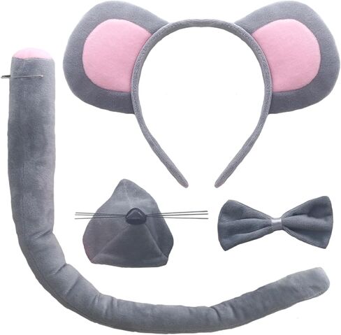 4 Pcs Halloween Mouse Ears Headband Nose Bow Tie Tail Gray Mouse Hair Hoops Women Bowtie Animal Headpiece Hairband Hair Bands Cosplay Dress Up Masquerade Xmas Baby Shower Birthday Party Accessories in Saudi Arabia
