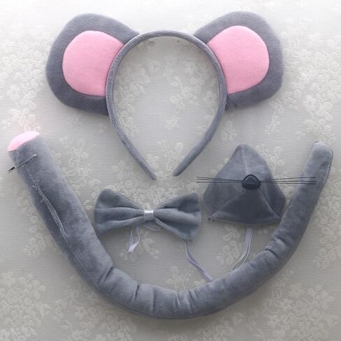 4 Pcs Halloween Mouse Ears Headband Nose Bow Tie Tail Gray Mouse Hair Hoops Women Bowtie Animal Headpiece Hairband Hair Bands Cosplay Dress Up Masquerade Xmas Baby Shower Birthday Party Accessories in Saudi Arabia