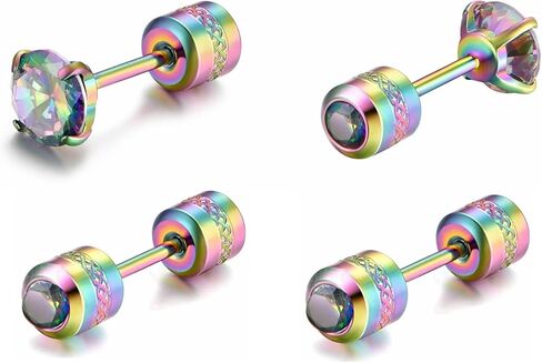 Hypoallergenic double sided diamond Stud Earrings For Womens Girl Secure Safety Screw back Cartilage CZ Stud Earrings in Saudi Arabia