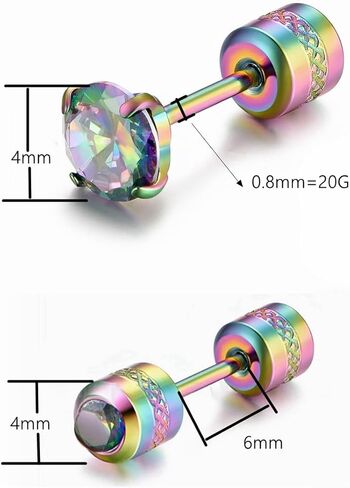 Hypoallergenic double sided diamond Stud Earrings For Womens Girl Secure Safety Screw back Cartilage CZ Stud Earrings in Saudi Arabia
