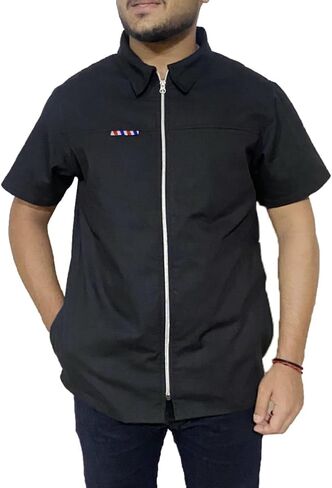 Professional Barber Jacket Half Sleeve Shirt Men's Black Hairdresser Salon Smocks Hair Stylist Smock Uniform in Saudi Arabia
