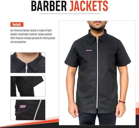 Professional Barber Jacket Half Sleeve Shirt Men's Black Hairdresser Salon Smocks Hair Stylist Smock Uniform in Saudi Arabia