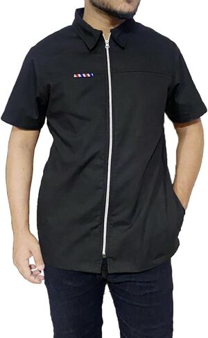 Professional Barber Jacket Half Sleeve Shirt Men's Black Hairdresser Salon Smocks Hair Stylist Smock Uniform in Saudi Arabia