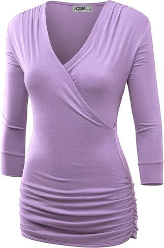 Lock and Love Women's 3/4 Sleeve Cross Front Wrapped V Neck Top S-3XL in Saudi Arabia